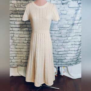 Stunning retro Spring  KnitWear Sweater Dress Nude  Semi Sheer 40s look M chic